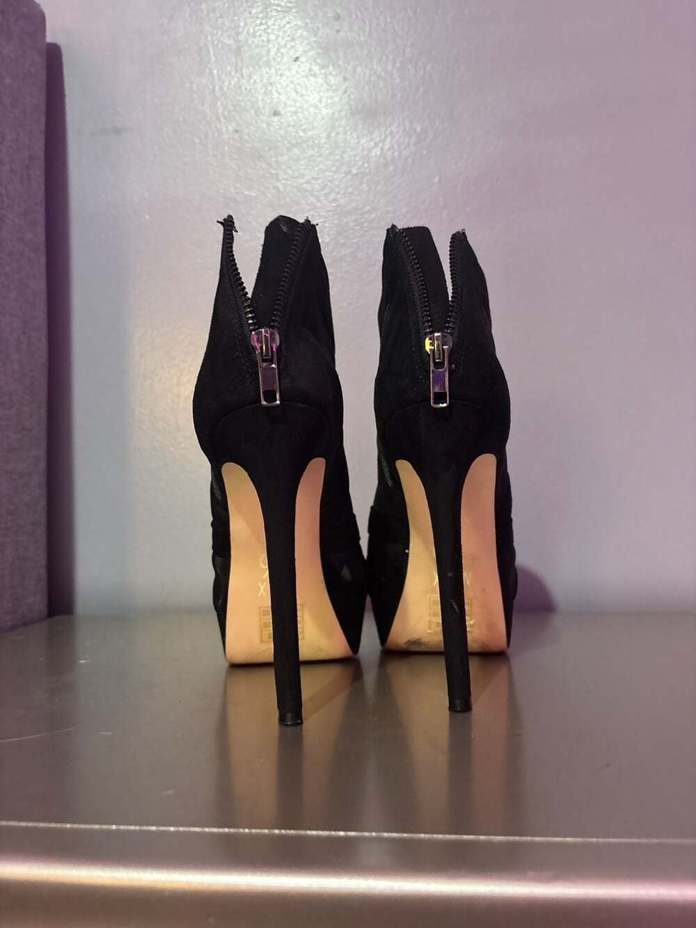 Mix No. 6 Caminero Black Mesh and Faux Suede Peep Toe Platform Heels Sz 8 - Picture 4 of 4